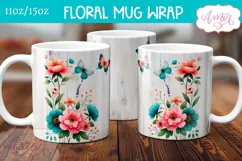 Watercolor floral mug wrap sublimation PNG, Spring mug png Product Image 6