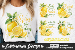 Lemon Quote Sublimation PNG Designs | Watercolor Citrus Art Product Image 1