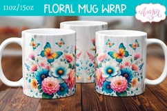 Spring floral mug wrap sublimation PNG, Butterflies mug png Product Image 2