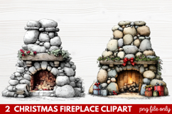 Cozy Christmas Fireplace Clipart | Holiday Mantel &amp; Winter Product Image 1