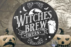 Witches Brew Tavern | Round Halloween Svg | Door Hanger Sign Product Image 1