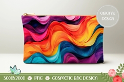 Colorful Waves Cosmetic Bag Print, Abstract Cosmetic Bag Product Image 1