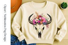 Cute boho floral bull skull watercolor clipart sublimation Product Image 1