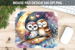 Watercolor Owl Mouse Pad Sublimation - Valentines PNG Product Image 1