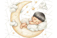 Sleeping Baby on Moon PNG, Cute Night Sky Baby Clipart Png Product Image 5