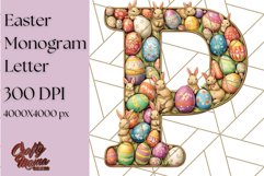 Easter Letter P Clipart, Bunny Alphabet PNG, Egg Monogram Product Image 1