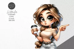 Girl clipart, Coffee clipart, Watercolor clipart Product Image 1