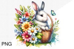 Spring Flowers And Bunny Sublimation - Clipart PNG Design Product Image 1