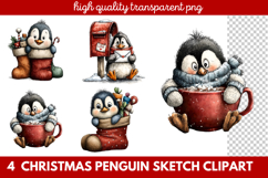 Christmas Penguin Sketch Clipart | Hand-Drawn Holiday Product Image 1