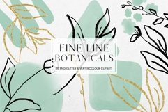 Fine Line Floral, Green Watercolour Clipart Product Image 1