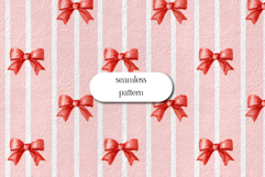 Watercolor Red Ribbon Bow Seamless Pattern on Pink Product Image 1