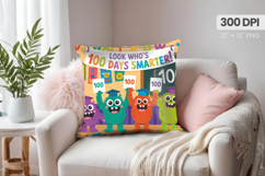 100 days of school Pillow Design, Teacher PNG Sublimation Product Image 1