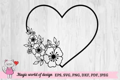 Valentines heart Flower frame Paper cut svg, outline black Product Image 2