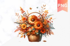 Autumn Flowers Basket Sublimation - Clipart PNG Design Product Image 1