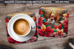 Poinsettias Coaster Sublimation, Christmas Coaster PNG Product Image 1