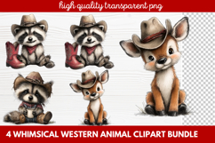 4 Whimsical Western Animal Clipart | Cute Cowboy Animals PNG Product Image 1