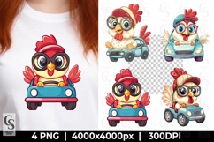 Cute Chicken Driving Car Clipart PNG Product Image 1