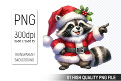 Christmas Raccoon in Santa Outfit Clipart, High-Quality PNG Product Image 1