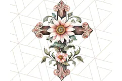 Faith Cross PNG with Flowers, Watercolor Religious Art Print Product Image 5
