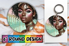 Whimsical Round Keychain Sublimation, Afro Girl Product Image 1