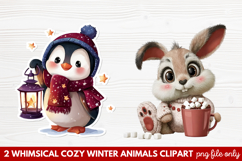 Whimsical Cozy Winter Animals Clipart | Cute Snowy Forest Product Image 1