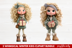 2 Whimsical Winter Kids Clipart | Cute Winter Kids PNG Product Image 1