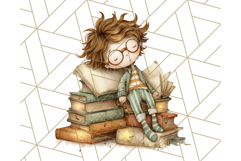 Whimsical Library Clipart with Cozy Readers and Books Product Image 5