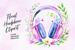 Floral headphone watercolor clipart Product Image 1