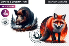 Watercolor Wild Animal Clipart, Forest Wildlife PNG Product Image 1