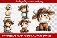 4 Whimsical Farm Animal Clipart | Cute Farm Animals PNG Set Product Image 1