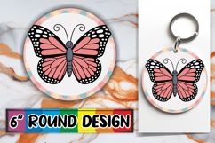 Whimsical Round Keychain Sublimation PNG, Butterfly Product Image 1