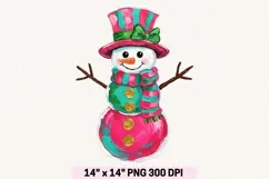 Preppy Brushstroke Snowman Png, Snowman Sublimation Png. Product Image 1