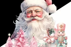 Santa Claus Smiley Face Png, Pastel Christmas Scene, Pink Product Image 5