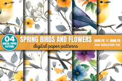 Spring Birds And Flowers Patterns PNG Product Image 1