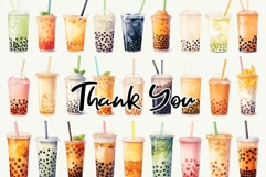 Boba Tea Clipart Bubble Tea Watercolor Product Image 11