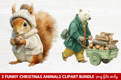 2 Funny Christmas Animals Clipart | Cute Holiday Animal PNG Product Image 1