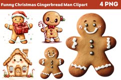 Funny Christmas Gingerbread Man Clipart Bundle PNG Product Image 2