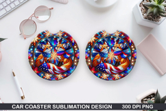 Elegant Fox Car Coaster Sublimation, 4th Of July Coaster PNG Product Image 1