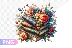 Vintages Books And Flowers Sublimation - Clipart PNG Design Product Image 1