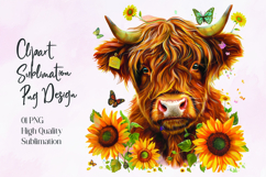 Highland Cow Sunflower Floral Sublimation PNG Product Image 1