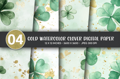 Gold Watercolor Clover Digital Paper Product Image 1
