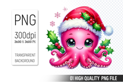 Watercolor Christmas Octopus Clipart PNG Bundle, 23 Designs Product Image 12
