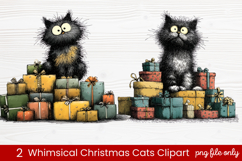 2 Whimsical Christmas Cats Clipart | Cute Festive Cat PNG Product Image 1