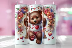 Valentine's Day Bear Tumbler Wrap Sublimation Design Product Image 1