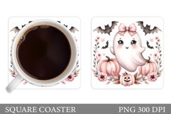 Cute Ghost Coaster Design. Halloween Coaster Sublimation Product Image 1