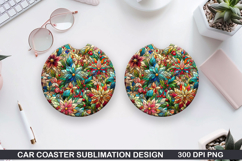 Flowers Car Coaster Sublimation| Christmas Coaster PNG Product Image 1
