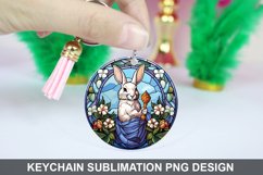 Bunny Round Keychain, Bunny Flowers Keychain Design Product Image 1