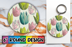 Blissful Circle Coaster Sublimation PNG, Flower Pattern Product Image 1