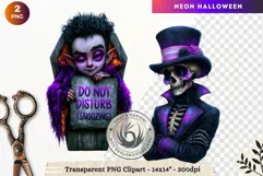 Neon Halloween Character Clipart Spooky Kawaii vampire PNG Product Image 1
