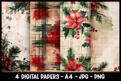 4 Vintage Christmas Floral Digital Papers I Junk Journal Product Image 1